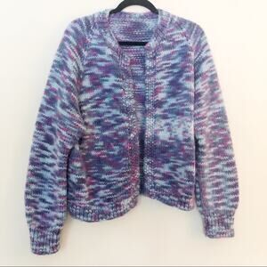 Vintage Blue and Purple Chunky Hand Knit Cardigan